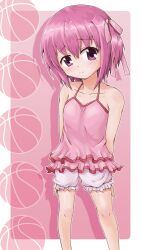  bloomers chemise commentary_request female minato_tomoka norio_minami purple_eyes purple_hair ribbon rou-kyuu-bu! short_hair side_ponytail solo underwear 