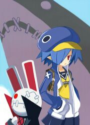  blue_hair bunny cosplay disgaea disgaea_4 eyepatch hat kazamatsuri_fuuka makai_senki_disgaea_4 nippon_ichi pleinair prinny same-san short_hair stuffed_animal stuffed_toy usagi-san valbatose valvatorez_(disgaea) viruscore 