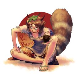  animal_ears bad_id bad_pixiv_id brown_eyes brown_hair feet female futatsuiwa_mamizou glasses hands leaf leaf_on_head om_(carbohydratism) pince-nez raccoon_ears raccoon_tail short_hair solo tail toenails toes touhou 