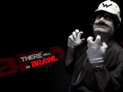  1boy live_action male male_focus mario_(series) nintendo solo super_mario_bros. super_smash_bros. super_smash_bros._brawl there_will_be_brawl wallpaper wario 