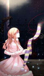  arrow_(projectile) bird brown_hair capelet coat commentary_request female fence hiragi_rin lamppost long_hair mawaru_penguindrum night penguin purple_eyes scarf sign sky solo star_(sky) starry_sky string string_of_fate takakura_himari 