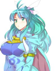  aqua_eyes aqua_hair bad_deviantart_id bad_id bow breasts female golden_sun hairbow large_breasts long_hair mia_(golden_sun) naso4 ponytail ribbon robe solo 