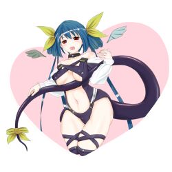  arc_system_works blue_hair breasts cleavage dizzy guilty_gear happy heart open_mouth red_eyes ribbon simple_background solo tail wings 