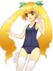  amamiya_marron bad_id bad_pixiv_id blonde_hair brown_eyes female long_hair one-piece_swimsuit photoshop_(medium) poet_(pop&#039;n_music) pop&#039;n_music school_swimsuit solo swimsuit twintails 