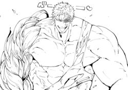  1boy abs bara boku_no_hero_academia collarbone greyscale large_pectorals looking_at_viewer male_focus monochrome muscular muscular_(boku_no_hero_academia) muscular_male nipples nude pectorals scar scar_across_eye scar_on_face short_hair sideburns solo stomach tongue tongue_out upper_body yazaki_(yazakc) 