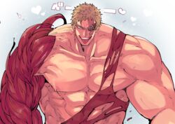  1boy abs bara blonde_hair boku_no_hero_academia collarbone large_pectorals looking_at_viewer male_focus muscular muscular_(boku_no_hero_academia) muscular_male nipples nude pectorals scar scar_across_eye scar_on_face short_hair sideburns solo stomach tongue tongue_out upper_body yazaki_(yazakc) 