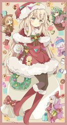  5girls :d absurdres animal_ears animal_hood antlers bad_id bad_pixiv_id beanie black_legwear blue_footwear blush boots bow box braid brown_background brown_bow brown_eyes brown_hair brown_shirt brown_skirt candy candy_cane capelet checkerboard_cookie chibi chocolate_chip_cookie christmas christmas_ornaments christmas_stocking christmas_wreath closed_mouth coat commentary cookie dress fake_animal_ears fake_antlers food fur-trimmed_boots fur-trimmed_capelet fur-trimmed_dress fur-trimmed_headwear fur-trimmed_sleeves fur_trim gift gift_box gingerbread_man gloves green_eyes green_hair hair_ornament hair_over_eyes hair_ribbon hairclip hat highres hood hood_up horns ice_skates long_hair long_sleeves merry_christmas mini_person minigirl mittens multicolored_polka_dots multiple_girls original pantyhose pennant pink_headwear pink_scarf pleated_skirt polka_dot polka_dot_bow profile puffy_long_sleeves puffy_sleeves purple_eyes purple_footwear purple_mittens red_capelet red_dress red_footwear red_headwear red_nose red_ribbon red_shirt reindeer_antlers reindeer_hood ribbon sack santa_costume santa_hat scarf shirt short_eyebrows skates skirt smile snowman string_of_flags stuffed_animal stuffed_rabbit stuffed_toy symbol-only_commentary thick_eyebrows thumbprint_cookie tsukiyo_(skymint) twin_braids twintails very_long_hair white_coat white_gloves white_hair wreath 