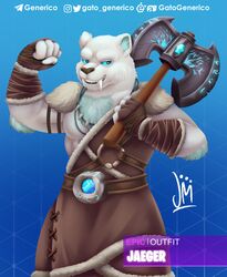  2019 absurd_res anthro barazoku biped clothed clothing crystal digital_media_(artwork) epic_games felid feline fortnite fur gatogenerico hi_res looking_at_viewer male mammal muscular muscular_anthro muscular_male pecs portrait simple_background smile solo standing three-quarter_portrait white_body white_fur 