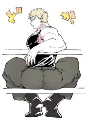  1boy alternate_costume ass bara bare_shoulders black_tank_top blonde_hair boku_no_hero_academia casual from_behind full_body large_pectorals looking_at_viewer looking_back male_focus muscular muscular_(boku_no_hero_academia) muscular_male muted_color on_bench pectorals scar scar_across_eye scar_on_face short_hair sidepec sitting solo tank_top thick_thighs thighs translated yazaki_(yazakc) 