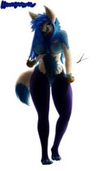  4_toes 5_fingers 9:16 absurd_res alpha_channel andy_234 anthro bent_arm big_ears big_eyes black_nose blue_body blue_bra blue_clothing blue_dipstick_tail blue_eyes blue_fur blue_hair blue_tail blue_underwear bluehairedwolf bra breasts brown_clothing brown_gloves brown_handwear camel_toe canid canine canis claws cleavage clothed clothing contrapposto curvy_figure digital_media_(artwork) digital_painting_(artwork) dipstick_tail eyelashes fangs feet female fingers fist fluffy fluffy_ears fluffy_hair fluffy_tail front_view full-length_portrait fur gloves hair handwear hi_res hourglass_figure leggings legwear lit_from_behind long_hair looking_up makeup mammal markings mascara multicolored_body multicolored_fur paws plantar_flexion portrait pose purple_clothing purple_leggings purple_legwear scene_haircut skimpy skimpy_topwear small_waist snout solo standing tail tail_markings teeth thick_eyelashes thick_thighs thigh_gap tight_clothing tight_legwear toes two_tone_body two_tone_fur two_tone_tail underwear white_body white_fur white_tail wide_hips wolf 