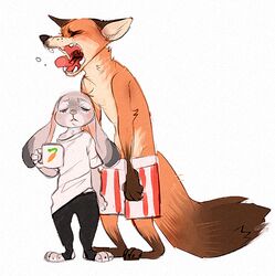  anthro arm_tuft barefoot beverage bottomwear boxers_(clothing) canid canine closed_eyes clothed clothing coffee_mug dipstick_ears dipstick_tail disney duo ear_markings ears_down elbow_tuft fangs feet fluffy fluffy_tail fox fur gloves_(marking) holding_beverage holding_object inner_ear_fluff judy_hopps lagomorph leg_markings leporid mammal markings mouseandhound multicolored_ears multicolored_tail nick_wilde open_mouth orange_body orange_fur pants pivoted_ears popomodoro rabbit red_fox shirt simple_background size_difference socks_(marking) standing tail tail_markings tan_body tan_fur teeth tired toeless_legwear tongue tongue_out topless topwear true_fox tuft underwear white_background white_body white_fur yawn zootopia 