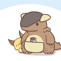  1:1 2019 ambiguous_gender baby_kangaskhan feral generation_1_pokemon group in_pouch kangaskhan low_res mammal marsupial nintendo parent_(lore) parent_and_child_(lore) pokemon pokemon_(species) pouch_(anatomy) raichu rairai-no26-chu young young_ambiguous young_feral 