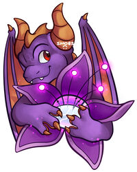  3_fingers activision ambiguous_gender dragon fingers flower hi_res holding_object horn mythological_creature mythological_scalie mythology one_eye_closed plant red_eyes reptile scalie simple_background skylanders_academy smile solo spyro spyro_the_dragon teeth white_background wings wink 