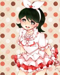  bad_id bad_pixiv_id bow choker cosplay cure_rhythm cure_rhythm_(cosplay) female green_eyes green_hair inazuma_eleven inazuma_eleven_(series) inazuma_eleven_go kino_aki magical_girl precure ribbon short_hair sin1110 skirt smile solo suite_precure white_choker 