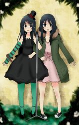  :o akiyama_mio black_eyes black_hair commentary_request don&#039;t_say_&quot;lazy&quot; dual_persona female hat highres k-on! k-on!_movie long_hair mini_hat mini_top_hat music pantyhose singing singing!_(k-on!) top_hat tyranu 