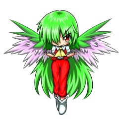  chibi commentary_request female full_body green_hair green_wings kazami_yuuka kazami_yuuka_(pc-98) kioh_gyoku long_hair r-18_jii red_eyes seihou smile touhou touhou_(pc-98) transparent_background very_long_hair wings 