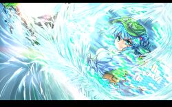  blue_eyes blue_hair commentary_request female hair_bobbles hair_ornament hat kawashiro_nitori letterboxed r-18_jii smile solo touhou two_side_up 