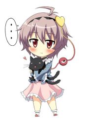  ... :t ahoge bad_id bad_pixiv_id blush carrying chibi eyeball feline female hair_between_eyes hairband heart kaenbyou_rin kaenbyou_rin_(cat) komeiji_satori light_purple_hair multiple_tails purple_hair rasahan red_eyes slippers solo tail third_eye touhou 