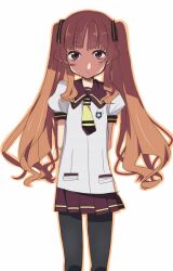  ano_natsu_de_matteru arms_behind_back bad_id bad_pixiv_id black_pantyhose brown_eyes brown_hair female hair_ribbon keechin_(tsukuri) long_hair miniskirt pantyhose ribbon school_uniform serafuku skirt solo twintails yamano_remon 