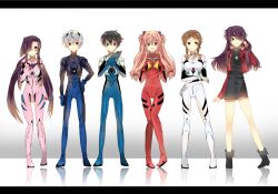  2boys 4girls akise_aru alternate_hairstyle amano_yukiteru ayanami_rei ayanami_rei_(cosplay) bad_id bad_pixiv_id bespectacled black_dress bodysuit brown_hair cosplay dress expressionless eyepatch gasai_yuno glasses grey_hair hair_ornament hairclip highres hino_hinata ikari_shinji ikari_shinji_(cosplay) interface_headset ishida_akira_(voice_actor) jacket kasugano_tsubaki katsuragi_misato katsuragi_misato_(cosplay) makinami_mari_illustrious makinami_mari_illustrious_(cosplay) mirai_nikki multiple_boys multiple_girls nagisa_kaworu nagisa_kaworu_(cosplay) neon_genesis_evangelion nishinomiya_saku pink_bodysuit pink_hair plugsuit purple_hair rebuild_of_evangelion smile souryuu_asuka_langley souryuu_asuka_langley_(cosplay) standing trait_connection twintails uryuu_minene voice_actor_connection white_bodysuit 