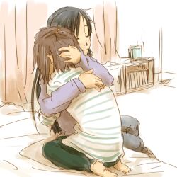  2girls akiyama_mio bad_id bad_pixiv_id barefoot bonjin closed_eyes feet hug k-on! lowres multiple_girls tainaka_ritsu 