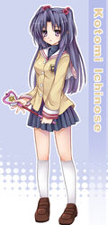  blue_hair clannad female hair_bobbles hair_ornament hikarizaka_private_high_school_uniform ichinose_kotomi long_hair photoshop_(medium) purple_eyes school_uniform solo tomusooya wand 