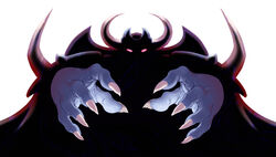  artist_request baal_(disgaea) disgaea helmet horns looking_at_viewer makai_senki_disgaea_2 makai_senki_disgaea_3 monster no_humans photoshop_(medium) silhouette simple_background solo white_background 