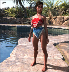  3d ass athletic athletic_female barefoot breasts brown_hair bubble_butt busty colmarq ellie_(the_last_of_us) ellie_williams feet female female_focus female_only full_body hourglass_figure naughty_dog pool poolside short_hair skinny small_breasts standing tagme tattoo the_last_of_us the_last_of_us_2 