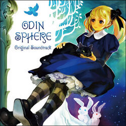  album_cover alice_(odin_sphere) blonde_hair blue_eyes copyright_name cover dress feline female kamitani_george lowres odin_sphere official_art ribbon socrates_(odin_sphere) twintails 