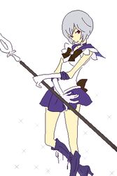  ayanami_rei back_bow bishoujo_senshi_sailor_moon blue_hair boots bow brooch cosplay female gen_(susono01) glaive_(polearm) holding holding_polearm holding_weapon jaggy_lines jewelry knee_boots lowres magical_girl neon_genesis_evangelion oekaki pale_skin parody polearm purple_footwear purple_sailor_collar red_eyes sailor_collar sailor_saturn sailor_saturn_(cosplay) sailor_senshi_uniform short_hair silence_glaive solo standing star_brooch weapon 