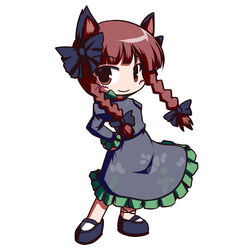  animal_ears braid cat_ears commentary_request female fictional_sister kaenbyou_rin solo touhou twin_braids 