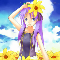  commentary_request cosplay female flower hiiragi_kagami kannagi kuma_panda long_hair lucky_star nagi_(kannagi) nagi_(kannagi)_(cosplay) solo 