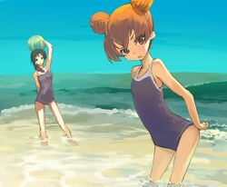  2girls aisaka_taiga ball beach competition_school_swimsuit day itachi_(3dt) kawashima_ami multiple_girls one-piece_swimsuit school_swimsuit swimsuit toradora! water 