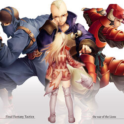  3boys akisawa_machi animal_ears arithmetician_(fft) bad_id bad_pixiv_id blonde_hair fake_animal_ears fake_tail female final_fantasy final_fantasy_tactics long_hair mask mime_(fft) multiple_boys ninja ninja_(fft) red_eyes robe samurai samurai_(fft) short_hair sword tail thighhighs unworn_mask weapon 