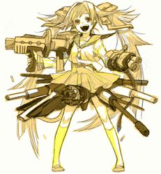  bad_id bad_pixiv_id female gun monochrome oekaki original sketch skirt solo todoroki_sora twintails weapon yellow_theme 