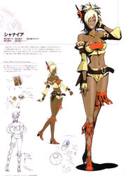  absurdres artist_request ass blonde_hair blue_eyes crop_top dark-skinned_female dark_skin detached_sleeves feathers female hair_ornament highres katou_miyako micro_shorts native_american official_art photoshop_(medium) scan shadow_hearts shadow_hearts_from_the_new_world shania shorts translation_request 