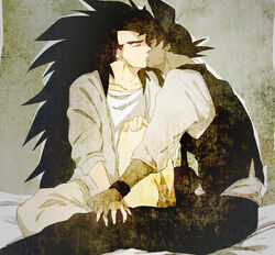  black_hair dragon_ball dragon_ball_z kissing male male_focus raditz tullece turles yaoi 