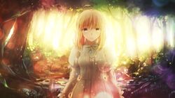  blonde_hair dress fate/stay_night forest magicians necklace photoshop saber_lily short_hair tagme_(artist) tree 