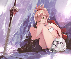  blonde_hair boots breasts cleavage fate/apocrypha fate/grand_order fate/stay_night green_eyes mordred necklace ponytail star_wars sword tokopi weapon 