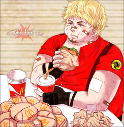  blonde_hair bob_(tekken) burger fat fat_man food gloves hamburger mcdonald&#039;s solo tekken 