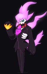  1boy cosplay fiery_hair formal ghost_(song) heart lewis_pepper mystery_skulls necktie purple_eyes purple_hair ribs severed_head skull suit 