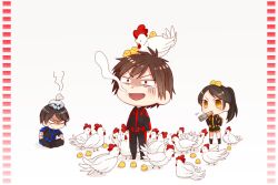  2boys animification bird chibi chick chicken commentary_request eating female giving_up_the_ghost ice ice_cube iwasaki_ryuuji multiple_boys photoshop_(medium) sakurada_hiromu sakuragi-haruhi super_sentai tokumei_sentai_go-busters usami_youko 