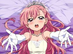  dress elbow_gloves long_hair louise_fran&ccedil;oise_le_blanc_de_la_valli&egrave;re pink_eyes pink_hair wedding_dress zero_no_tsukaima 