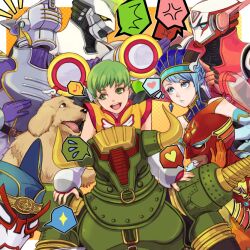  2girls 6+boys ^^^ anger_vein antonio_lopez armor barnaby_brooks_jr. blue_eyes blue_hair blue_rose canine commentary_request dragon_kid earrings fire_emblem_(tiger_&amp;_bunny) green_eyes green_hair hat heart helmet huang_baoling ivan_karelin jewelry john_(tiger_&amp;_bunny) kaburagi_t._kotetsu karina_lyle keith_goodman kubokawa_(haifukikara) mask multiple_boys multiple_girls nathan_seymour origami_cyclone power_armor power_suit rock_bison sky_high_(tiger_&amp;_bunny) spandex spoken_anger_vein spoken_heart spoken_sparkle spoken_sweatdrop superhero_costume sweatdrop tiger_&amp;_bunny wild_tiger 