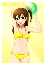  arms_up bad_id bad_pixiv_id ball bikini brown_eyes brown_hair extra female k-on! long_hair looking_back shian_(my_lonly_life.) side_ponytail solo swimsuit taki_eri yellow_bikini 