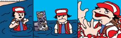  better_version_at_source clothing curtains_(artist) digital_creature glitch glitch_creature glitch_pokemon hat headgear headwear human humor male mammal missingno. nintendo not_furry pokeball pokemon pokemon_(species) red_(pokemon) standard_pokeball topwear vest water 