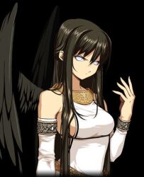  black_wings female jpeg_artifacts long_hair mabinogi morrighan official_art solo white_eyes wings 