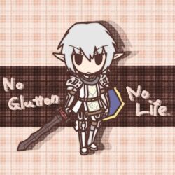  0_0 1boy armor bad_id bad_pixiv_id buront chibi elf elvaan english_text final_fantasy final_fantasy_xi fushigi_ebi grey_hair male_focus pointy_ears shield solid_oval_eyes solo sword weapon 