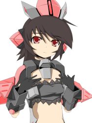  armor black_hair commentary_request cosmic_break female flat_chest headgear mi_(ryoku3) red_eyes simple_background solo winberrl 