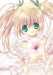  aqua_eyes bad_id bad_pixiv_id blonde_hair dress female hair_ornament hanazono_karin heart highres kamichama_karin koge_donbo lace photoshop_(medium) solo twintails 